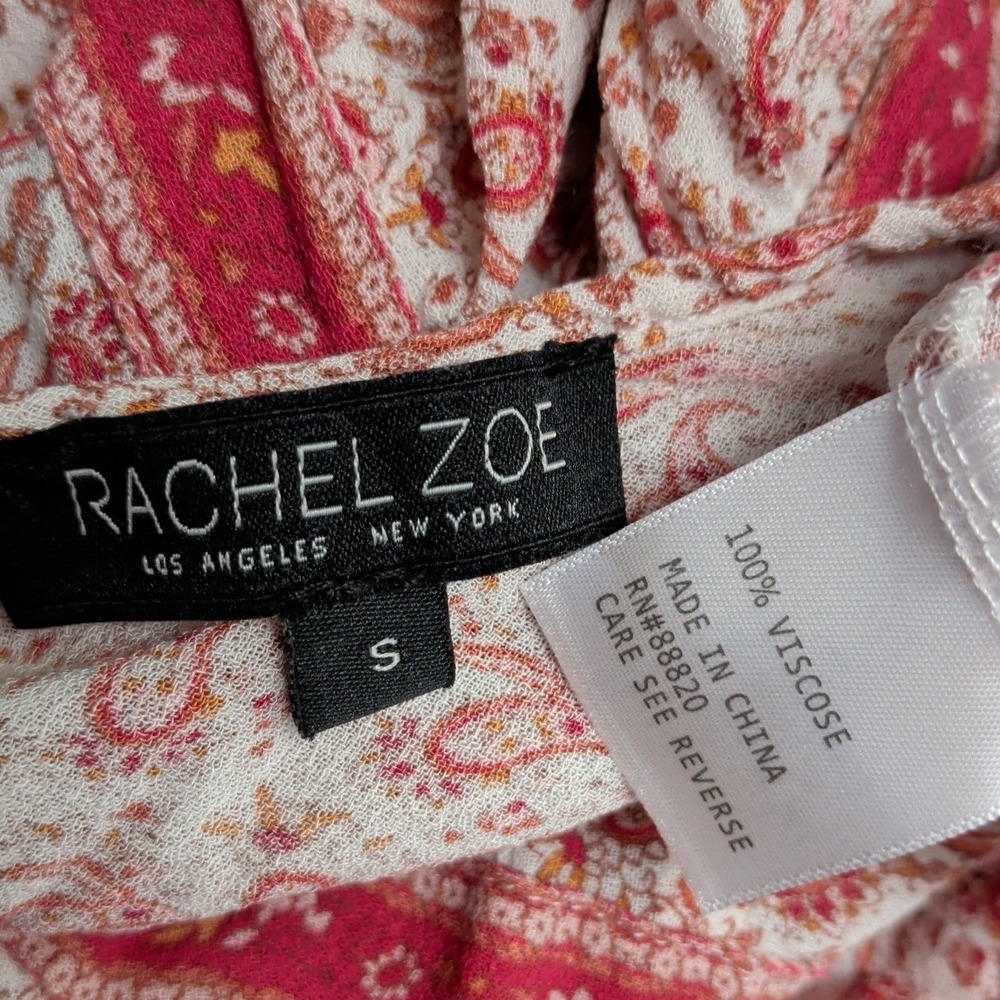 Romantic Red Paisley Peasant Blouse Top Boho Tassel Keyhole Puff Sleeve Sz Small - Picture 7 of 9